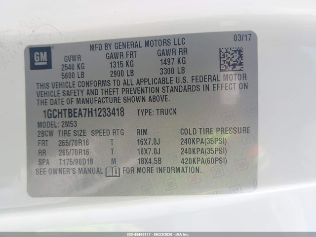 1GCHTBEA7H1233418 Chevrolet Colorado 4wd Wt