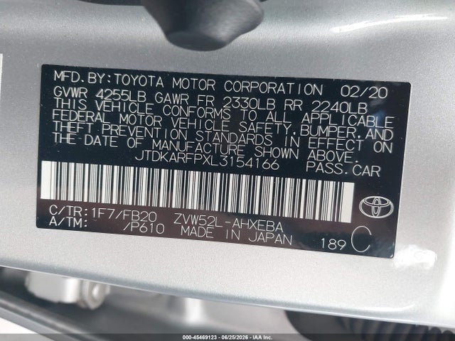 JTDKARFPXL3154166 Toyota Prius Prime Le