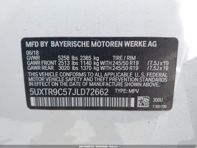 Aukcja sprzedaży 2018 Bmw X3 Xdrive30i, vin: 5UXTR9C57JLD72662, numer aukcji: 45469128