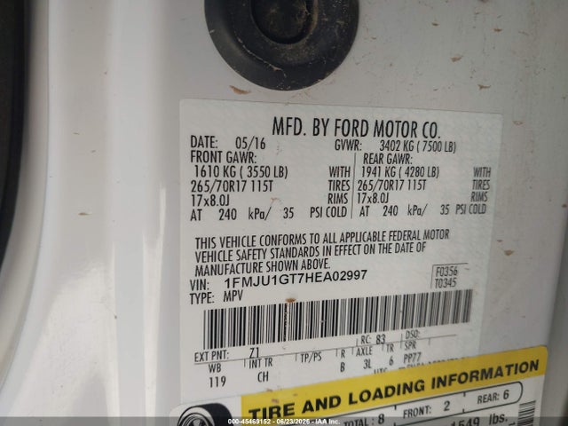 1FMJU1GT7HEA02997 Ford Expedition Xl