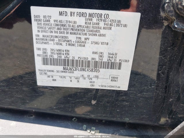 Ford ECOSPORT S 2022 MAJ6S3FL0NC458205 Image 9