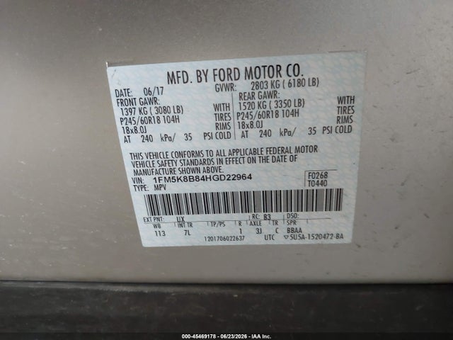 1FM5K8B84HGD22964 Ford Explorer