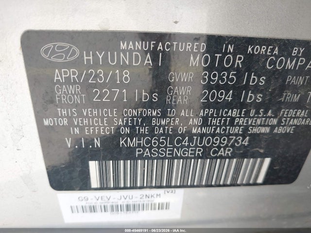 KMHC65LC4JU099734 Hyundai Ioniq Hybrid Blue