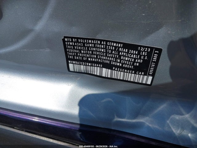 Aukcja sprzedaży 2024 Volkswagen Golf Gti 2.0t Se, vin: WVWRA7CD7RW158440, numer aukcji: 45469193