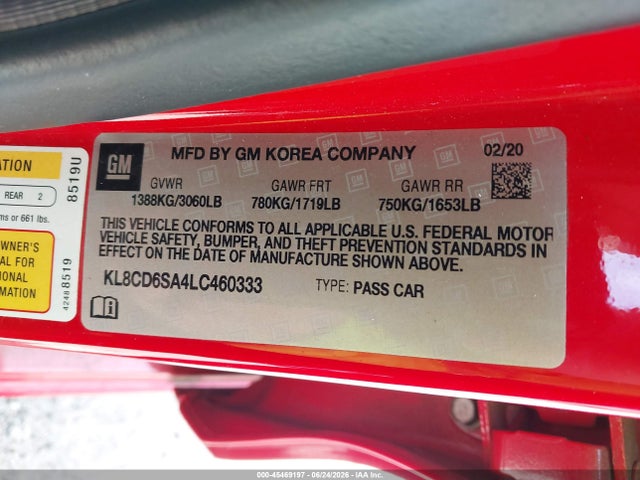 KL8CD6SA4LC460333 Chevrolet Spark Fwd 1lt Automatic