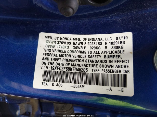Honda Civic Lx 2019 19XFC2F68KE045206 Image 9