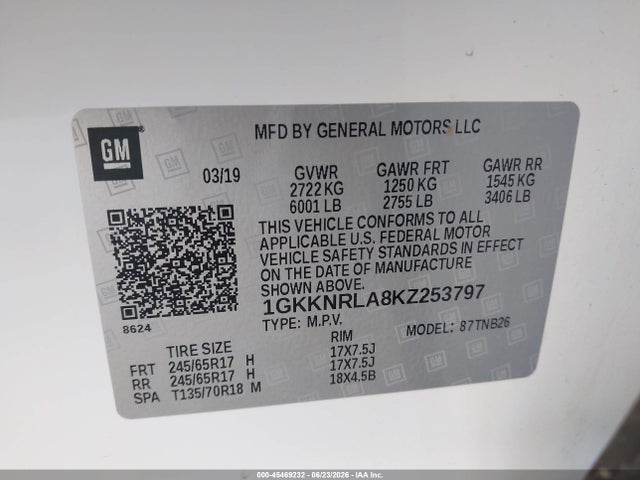 1GKKNRLA8KZ253797 GMC Acadia Sle-1
