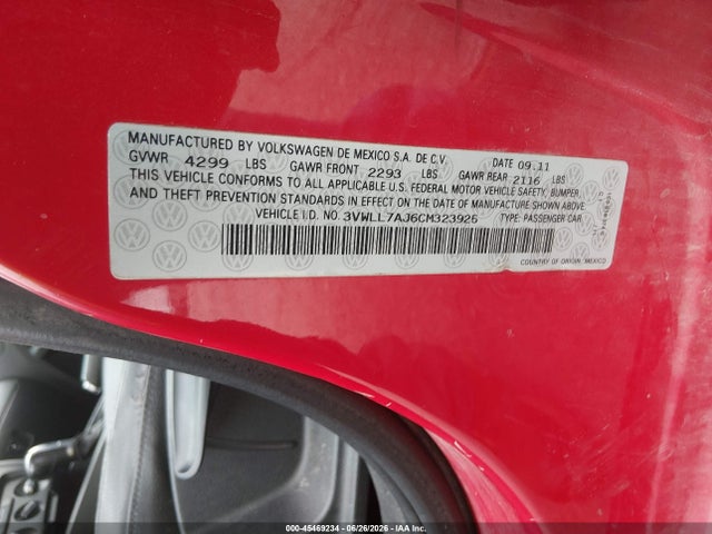 2012 Volkswagen Jetta 2.0l Tdi მანქანა იყიდება აუქციონზე, vin: 3VWLL7AJ6CM323925, აუქციონის ნომერი: 45469234