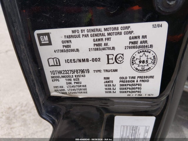Aukcja sprzedaży 2005 Gmc Sierra 2500hd Sle/slt/work Truck, vin: 1GTHK23275F879619, numer aukcji: 45469248