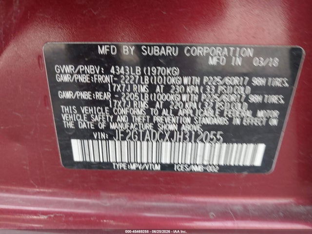 Aukcja sprzedaży 2018 Subaru Crosstrek 2.0i Premium, vin: JF2GTADCXJH312055, numer aukcji: 45469258