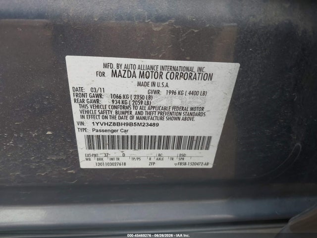 Продаж на аукціоні авто 2011 Mazda Mazda6 I Sport, vin: 1YVHZ8BH9B5M23489, номер лоту: 45469276