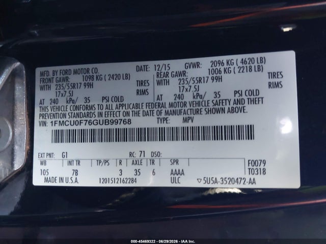 Ford ESCAPE S 2016 1FMCU0F76GUB99768 Image 9