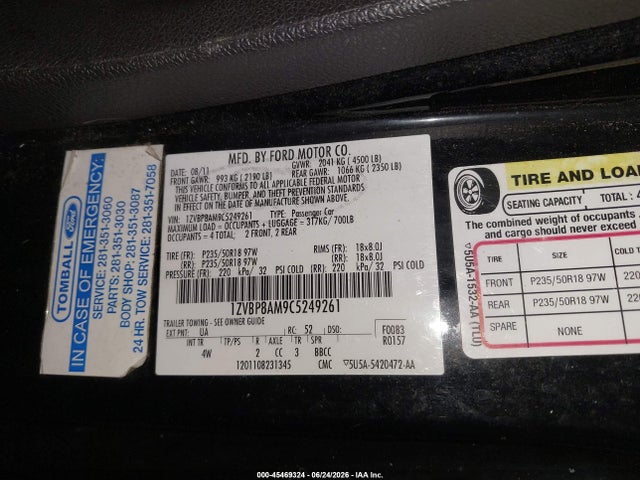 Продаж на аукціоні авто 2012 Ford Mustang V6/v6 Premium, vin: 1ZVBP8AM9C5249261, номер лоту: 45469324