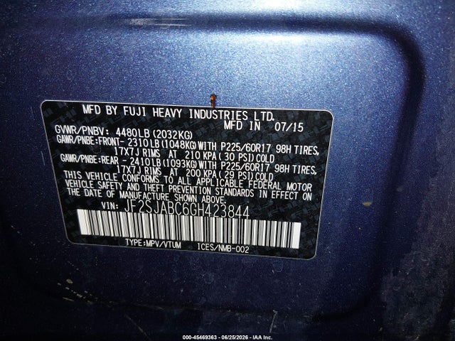 JF2SJABC6GH423844 Subaru Forester 2.5i