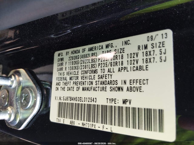 2014 Acura Rdx მანქანა იყიდება აუქციონზე, vin: 5J8TB4H50EL012543, აუქციონის ნომერი: 45469367