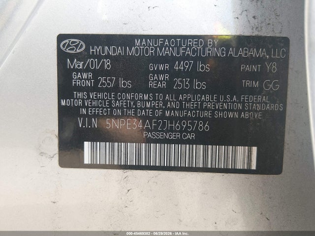 Hyundai Sonata Limited 2018 5NPE34AF2JH695786 Image 9