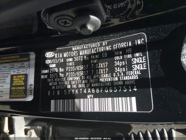 KIA SORENTO LX 2015 5XYKT4A68FG657514 Image 9