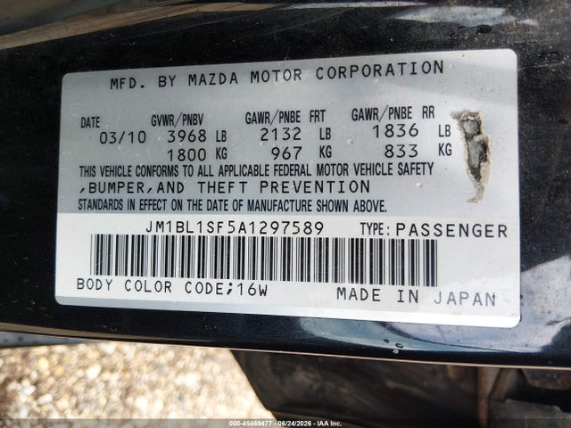45469477 :رقم المزاد ، JM1BL1SF5A1297589 vin ، 2010 Mazda Mazda3 I Sport مزاد بيع