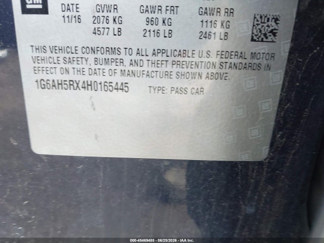 45469485 :رقم المزاد ، 1G6AH5RX4H0165445 vin ، 2017 Cadillac Ats Luxury مزاد بيع