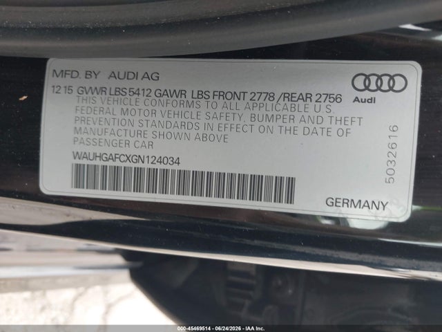45469514 :رقم المزاد ، WAUHGAFCXGN124034 vin ، 2016 Audi A6 3.0t Premium Plus مزاد بيع