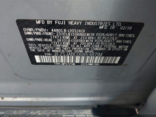 Subaru Forester 2.5i 2016 JF2SJABC0GH538794 Image 9