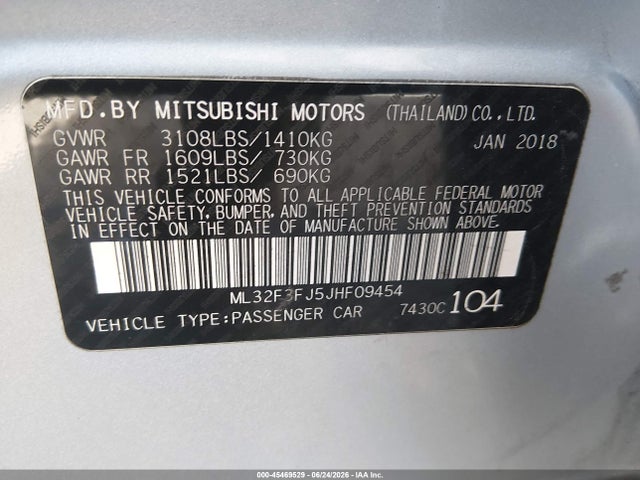Продажа на аукционе авто 2018 Mitsubishi Mirage G4 Es, vin: ML32F3FJ5JHF09454, номер лота: 45469529