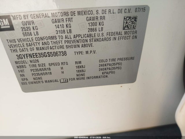 Продажа на аукционе авто 2016 Cadillac Srx Luxury Collection, vin: 3GYFNEE35GS506738, номер лота: 45469544