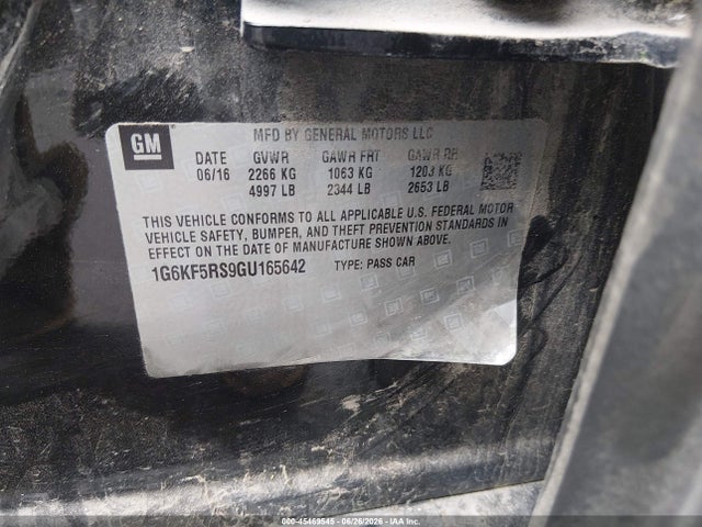 45469545 :رقم المزاد ، 1G6KF5RS9GU165642 vin ، 2016 Cadillac Ct6 Premium Luxury مزاد بيع