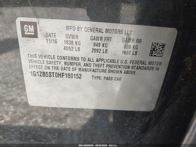 45469558 :رقم المزاد ، 1G1ZB5ST0HF180152 vin ، 2017 Chevrolet Malibu Ls مزاد بيع