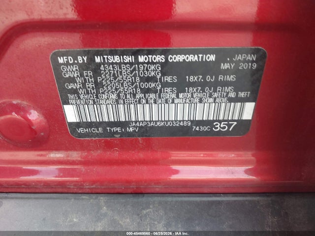 Aukcja sprzedaży 2019 Mitsubishi Outlander Sport 2.0 Es, vin: JA4AP3AU6KU032489, numer aukcji: 45469560