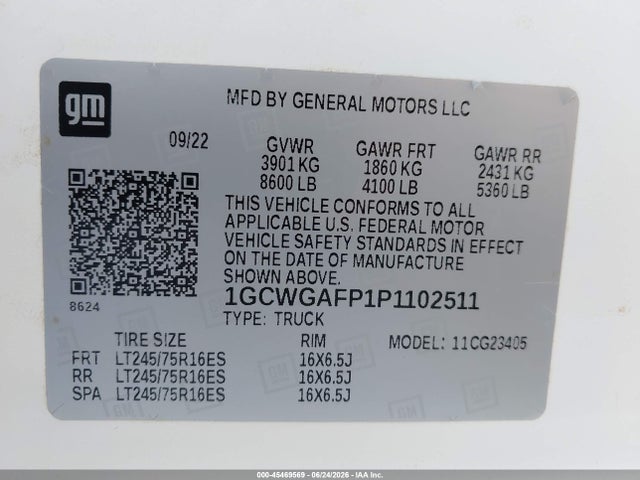 Продаж на аукціоні авто 2023 Chevrolet Express Cargo Rwd 2500 Regular Wheelbase Wt, vin: 1GCWGAFP1P1102511, номер лоту: 45469569