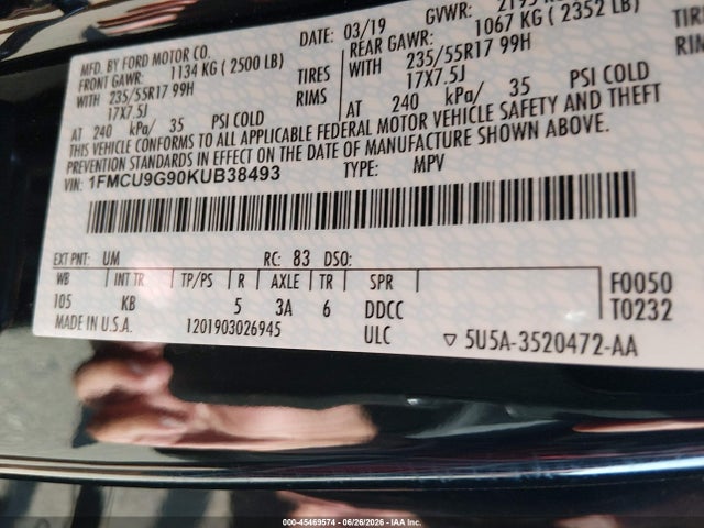 Ford ESCAPE SE 2019 1FMCU9G90KUB38493 Image 9