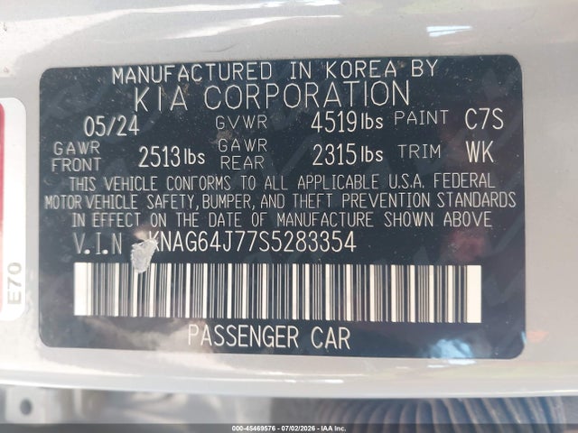 Продаж на аукціоні авто 2025 Kia K5 Gt-line, vin: KNAG64J77S5283354, номер лоту: 45469576