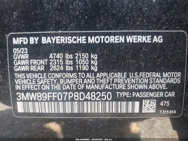 Aukcja sprzedaży 2023 Bmw 330i Xdrive, vin: 3MW89FF07P8D48250, numer aukcji: 45469582