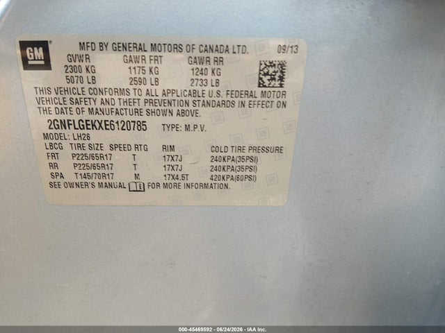 45469592 :رقم المزاد ، 2GNFLGEKXE6120785 vin ، 2014 Chevrolet Equinox Lt مزاد بيع