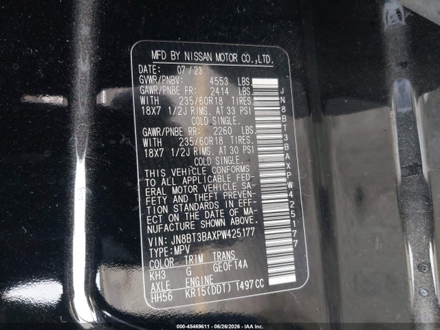 JN8BT3BAXPW425177 Nissan Rogue Sv Fwd
