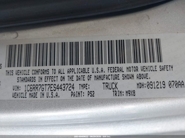 Auction sale of the 2014 Ram 1500 Big Horn, vin: 1C6RR7GT7ES443724, lot number: 45469622