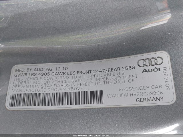 45469625 :رقم المزاد ، WAUJFAFH6BN009908 vin ، 2011 Audi A5 2.0t Premium مزاد بيع