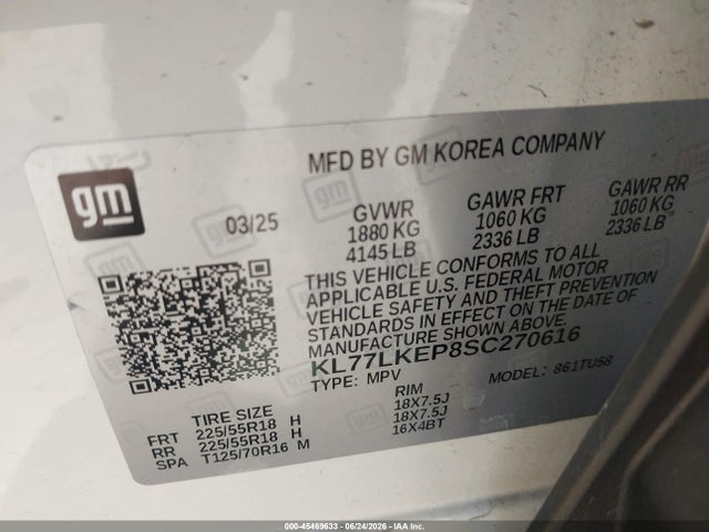 KL77LKEP8SC270616 Chevrolet Trax Fwd Activ