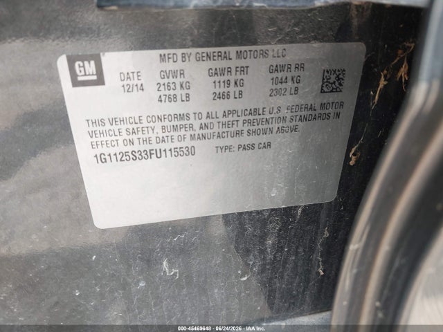 Auction sale of the 2015 Chevrolet Impala 2lt, vin: 1G1125S33FU115530, lot number: 45469648