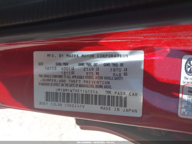 45469668 :رقم المزاد ، JM1BM1W7XE1161514 vin ، 2014 Mazda Mazda3 I Grand Touring مزاد بيع