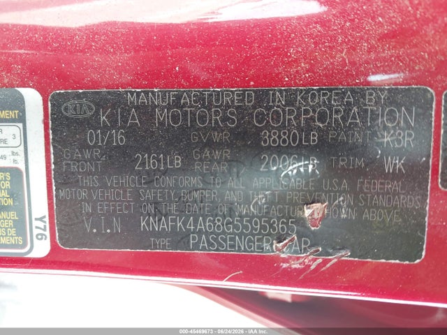 Aukcja sprzedaży 2016 Kia Forte Lx, vin: KNAFK4A68G5595365, numer aukcji: 45469673