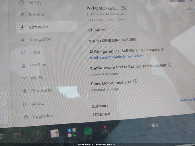 45469679 :رقم المزاد ، 5YJ3E1EB8MF075955 vin ، 2021 Tesla Model 3 Long Range Dual Motor All-wheel Drive مزاد بيع