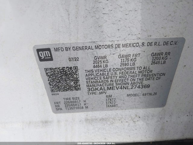 Продаж на аукціоні авто 2022 Gmc Terrain Fwd Sle, vin: 3GKALMEV4NL274369, номер лоту: 45469755