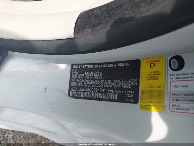 Продажа на аукционе авто 2012 Bmw 650i Xdrive, vin: WBALX5C58CC894391, номер лота: 45469767