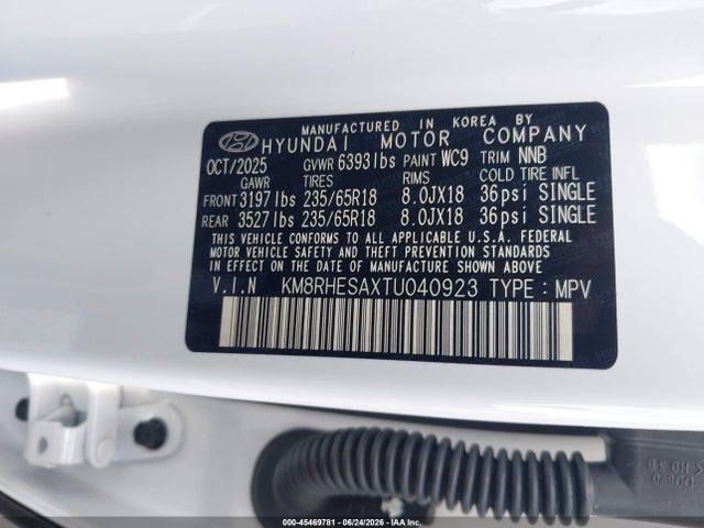 45469781 :رقم المزاد ، KM8RHESAXTU040923 vin ، 2026 Hyundai Palisade Hev Sel Premium 8p مزاد بيع