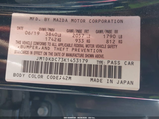 Продаж на аукціоні авто 2019 Mazda Cx-3 Touring, vin: JM1DKDC73K1453179, номер лоту: 45469789