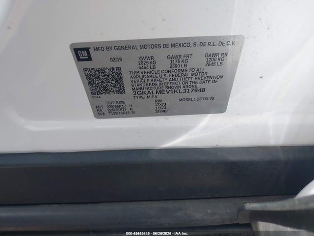 45469845 :رقم المزاد ، 3GKALMEV1KL317948 vin ، 2019 Gmc Terrain Sle مزاد بيع