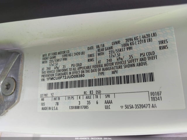 Ford ESCAPE S 2018 1FMCU0F72JUD08380 Image 9