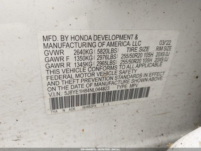 Продаж на аукціоні авто 2022 Acura Mdx Advance Package, vin: 5J8YE1H84NL044823, номер лоту: 45469876